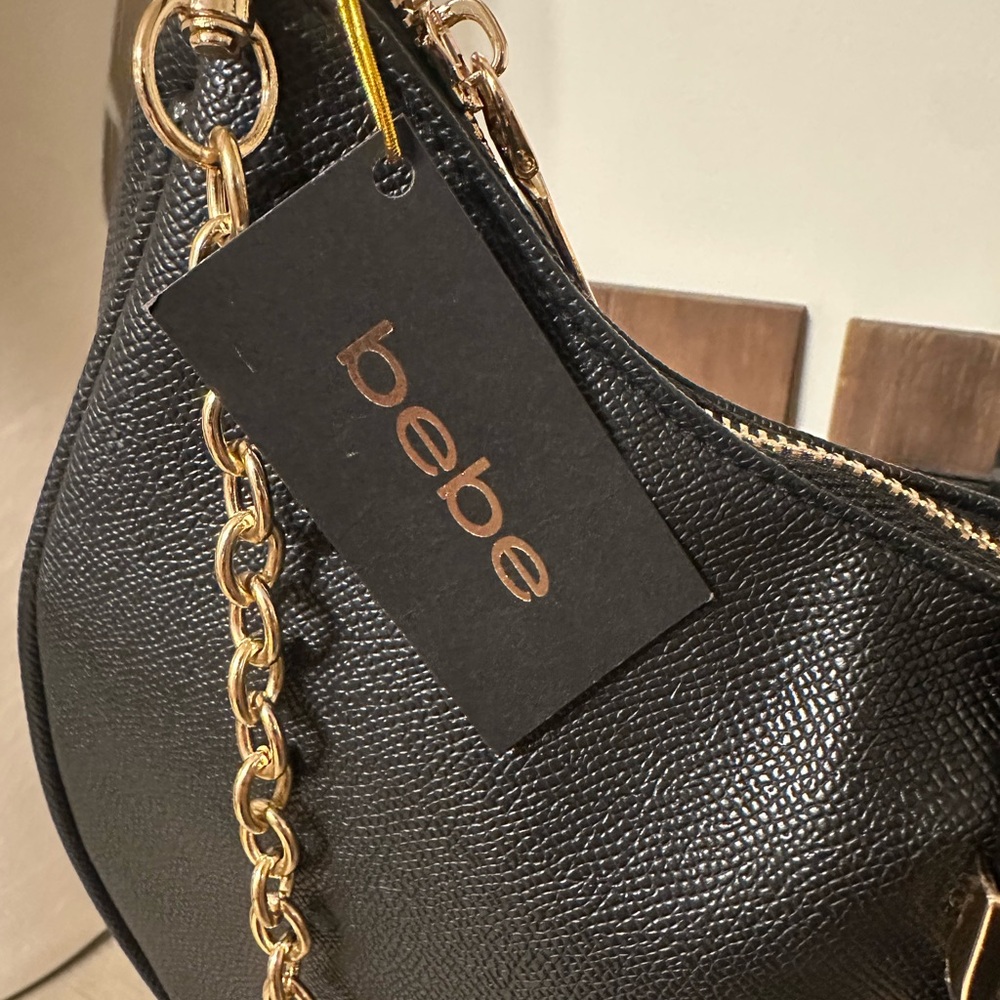 Bebe Black Shoulder Bag/tote with Leopard Scarf Detail - Picture 5 of 12
